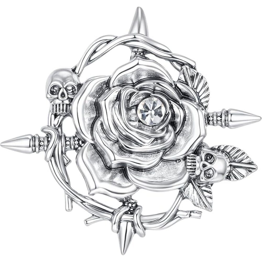 Women Vintage Crystal Brooch Lapel Pin Christmas Decorative Pins Rose Silver